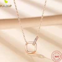 real 925 sterling silver jewelry mobius square circle pendant necklace for women rose gold plating femme luxury accessories 2022