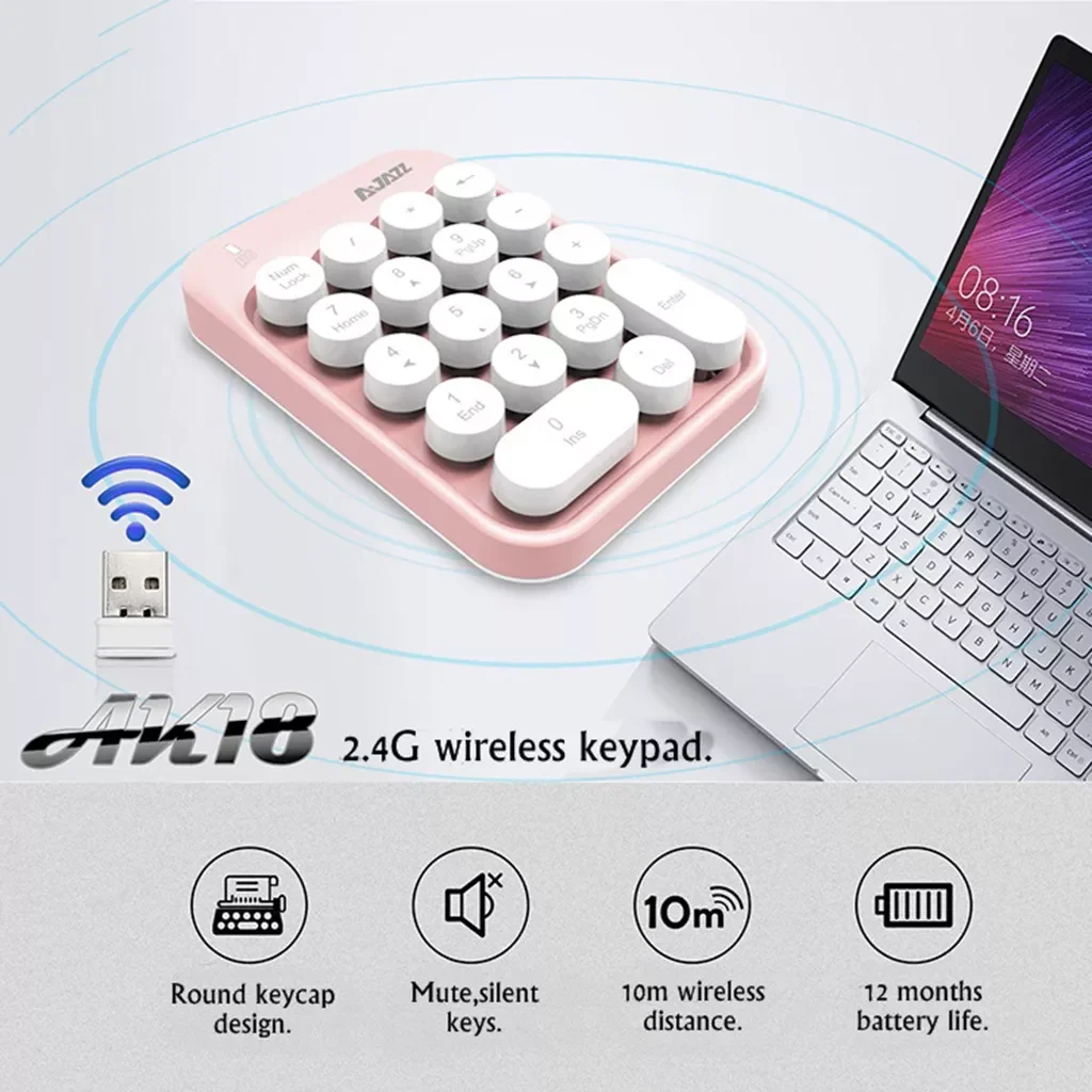 

Ajazz AK18 Mini 18 Keys Wireless Number Numeric Keypad Digital Keyboard