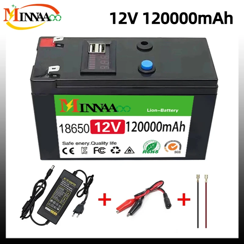 

2023 Upgraded LiFePO4 Lithium Battery 12V 120Ah Portable Rechargeable Battery Built-in 5V 2.1A Usb Power Display Port Charging