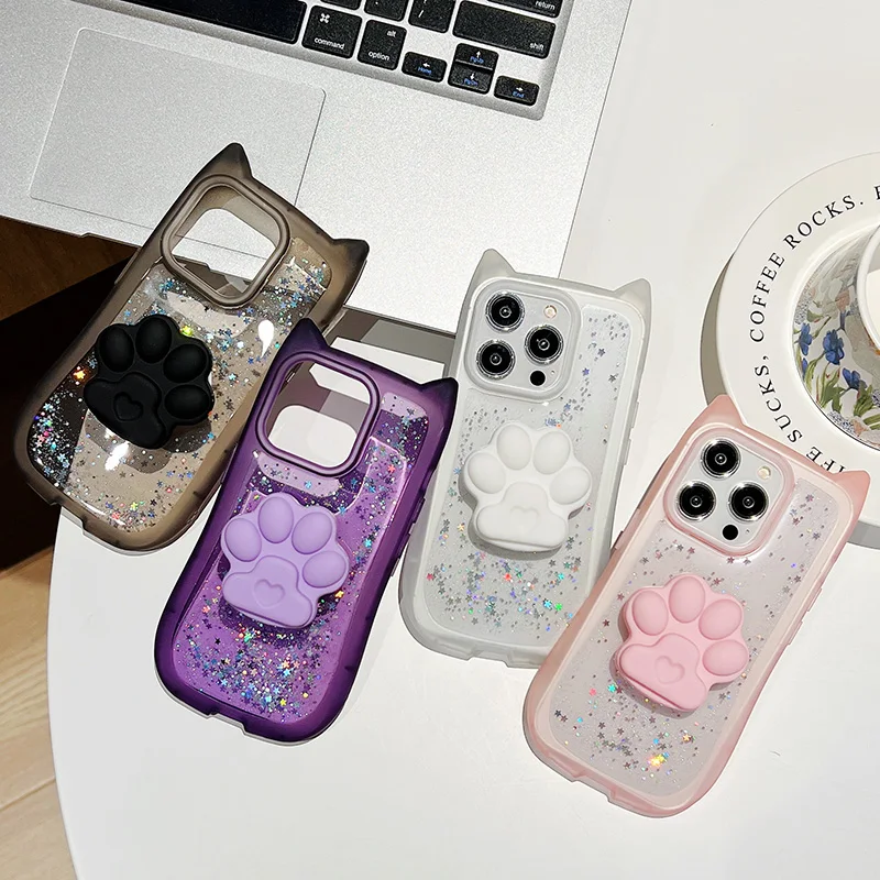 Милый чехол для телефона с 3D кошачьими лапами iPhone 12 13 11 Pro 14 15 Max Plus мягкий из ТПУ