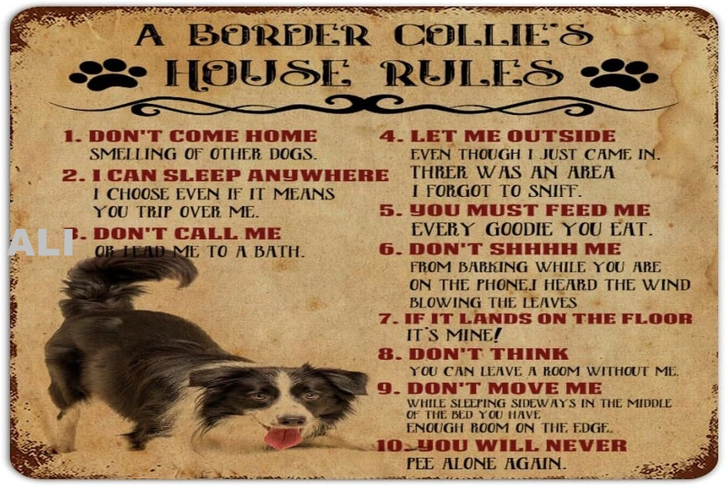 Правила домика собаки. Винтажная металлическая жестяная вывеска. Изготовленные