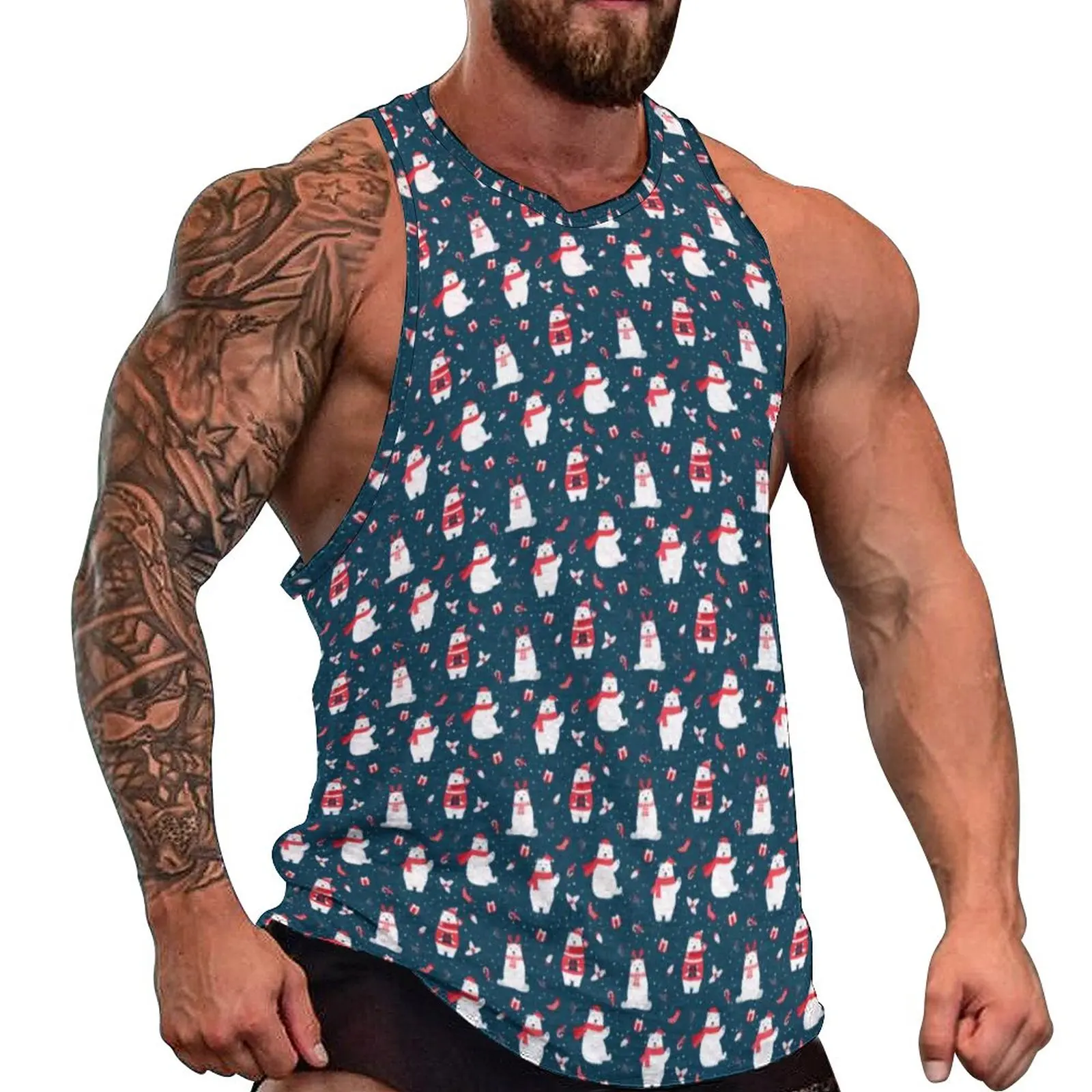 

Polar Bear Cuties Tank Top Man Christmas Holiday Bears Trendy Tops Beach Training Pattern Sleeveless Shirts Large Size