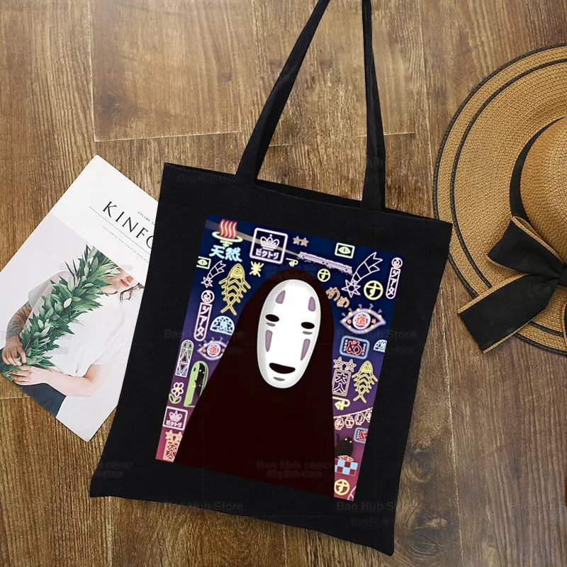 

Spirited Away Chihiro Harajuku Shopping Black Bags Canvas Hayao Miyazaki Tote Bag Cloth Bag Studio Ghibli Handbag Shoulder Bags