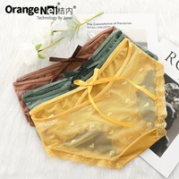 mesh panties female lace semi perspective japanese sexy hollow out briefs womens pure cotton crotch panties