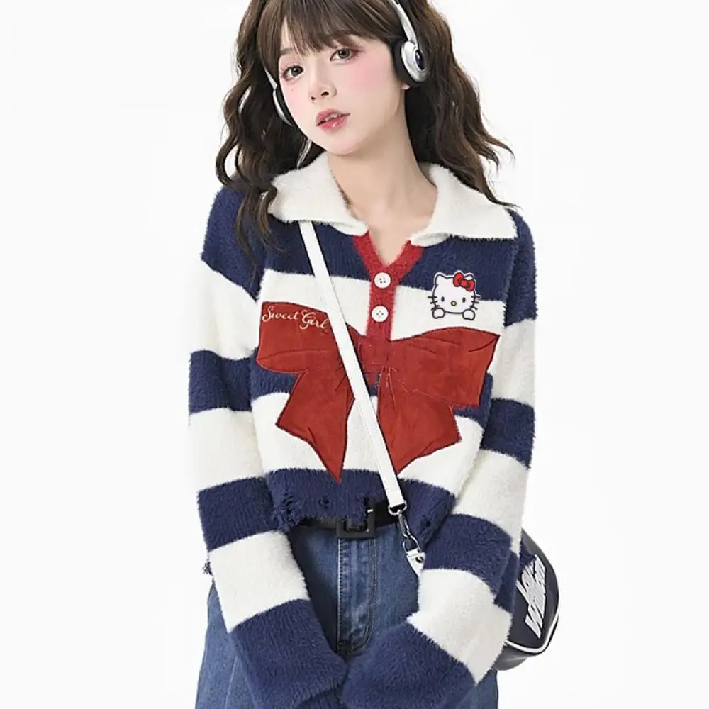 Свитер Hello Kitty аниме Kawaii Sanrioed Весна Зима Kt свитер с воротником преппи