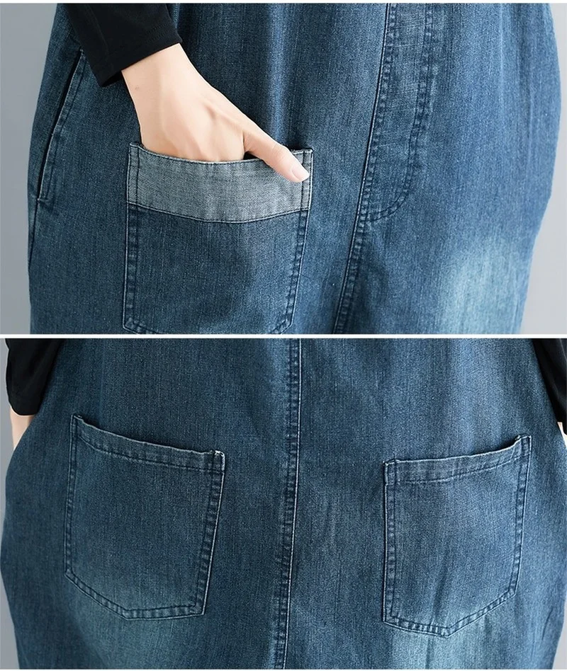 Spring New Women's Hanging Gear Jumpsuit Washed Blue Large Pockets Wide Leg Pants Straps Suspenders Casual Denim Jumpsuit M-2XL