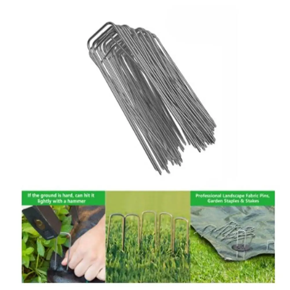 

100pcs/Pack Garden Peg Silver Metal U-Shape Garden Staple Garden Ground Nail Film Fixed Pegs Gardening Fixing Tools Film Peg