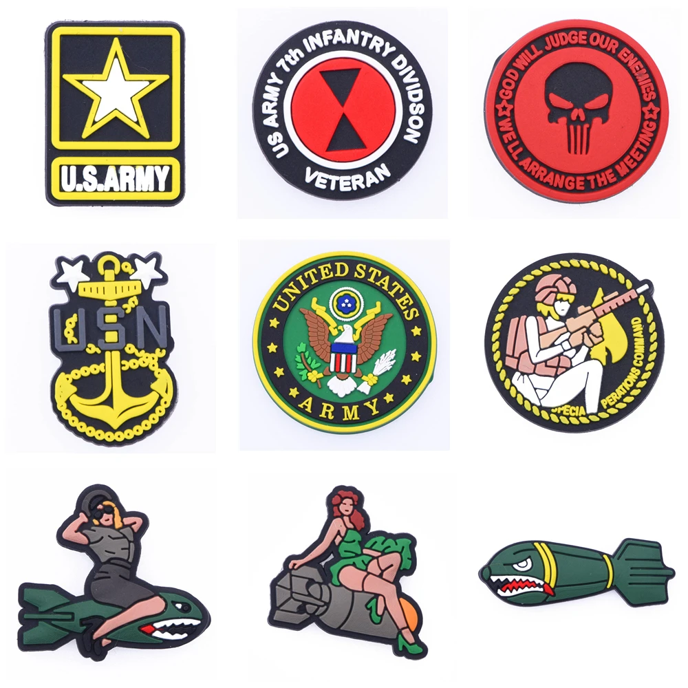 

1PCS US Army Logo Shoe Charms PVC Shoe Decorations for Croc Clogs Sandals Wristband Buckles Accessories Unisex Gifts