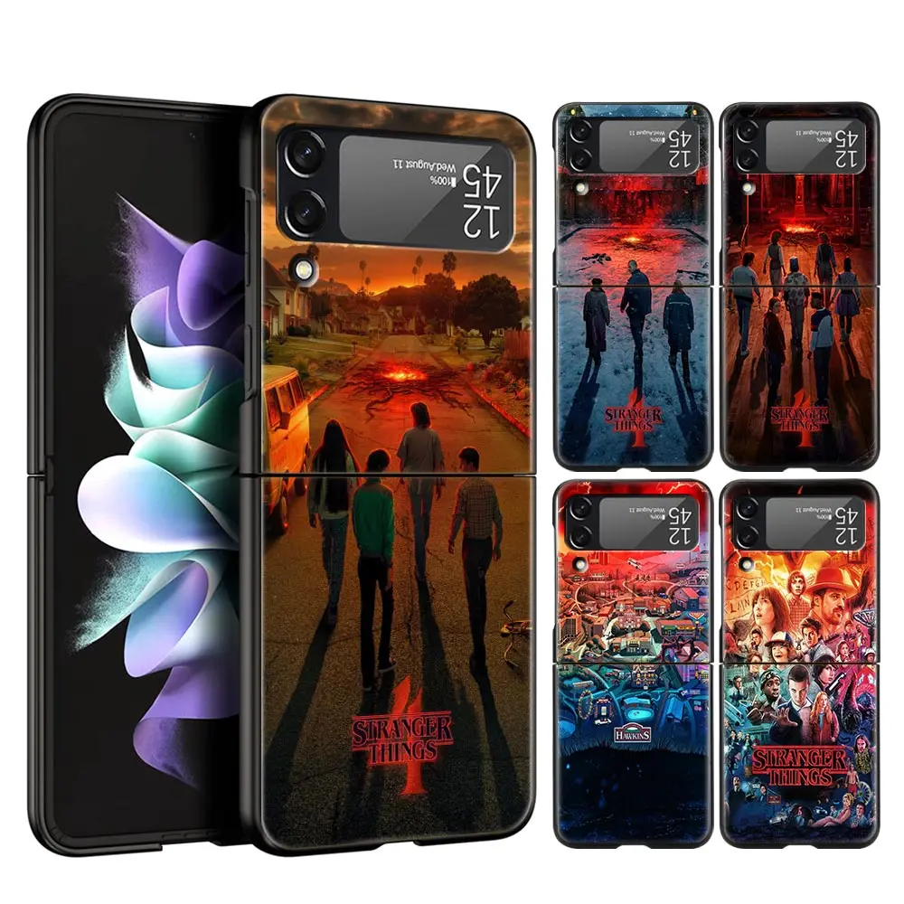 

Stranger Things 4 Z Flip 4 Phone Case For Samsung Z Flip 3 Black Hard Shell Galaxy ZFlip4 ZFlip3 5G Cover Folding Luxury Coque