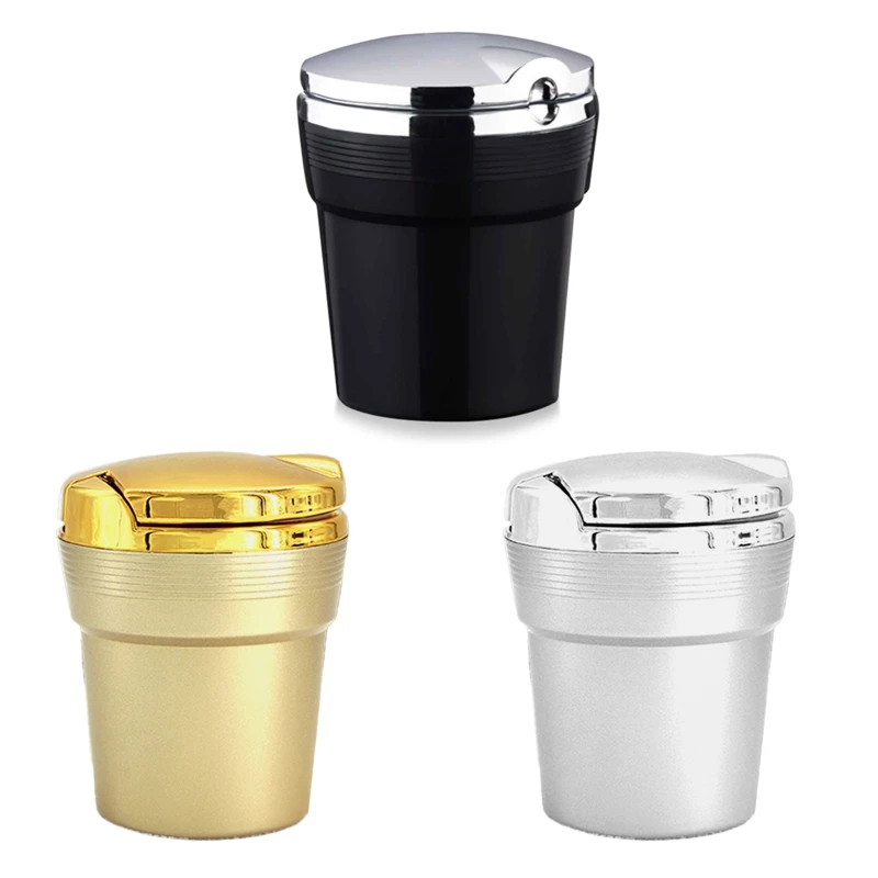 

Portable Ashtray with Lid for Car Sealed Design With LED Blue Light Windproof for Outdoor Travel Home Easy Clean for Men