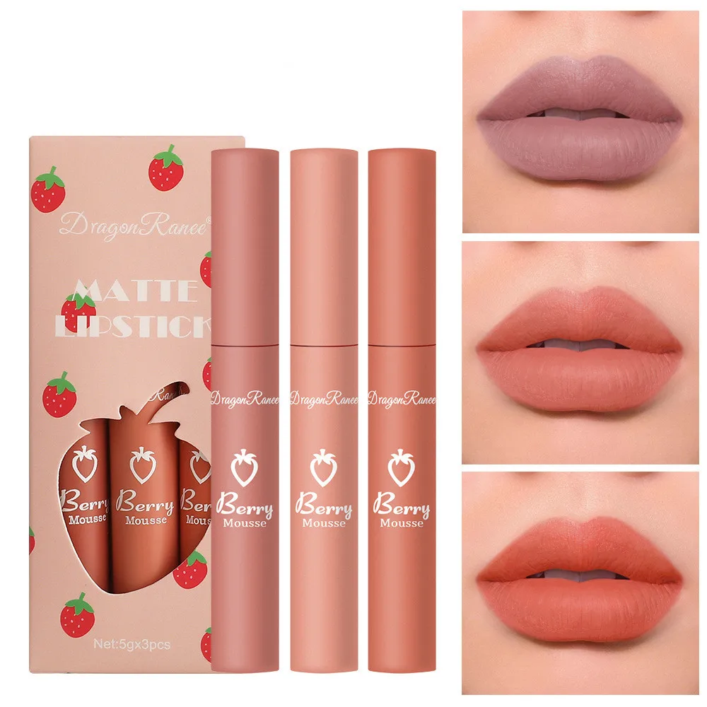

Sdotter 3pcs/set Velvet Matte Lipstick Liquid Lip Gloss Waterproof Long Lasting Lip Stick Women Red Lip Tint Student Beauty Cos