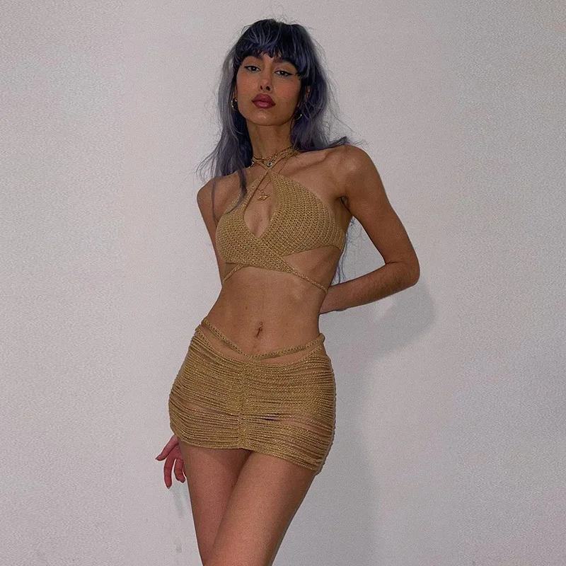 Женский облегающий костюм из двух предметов с блестками летние женские