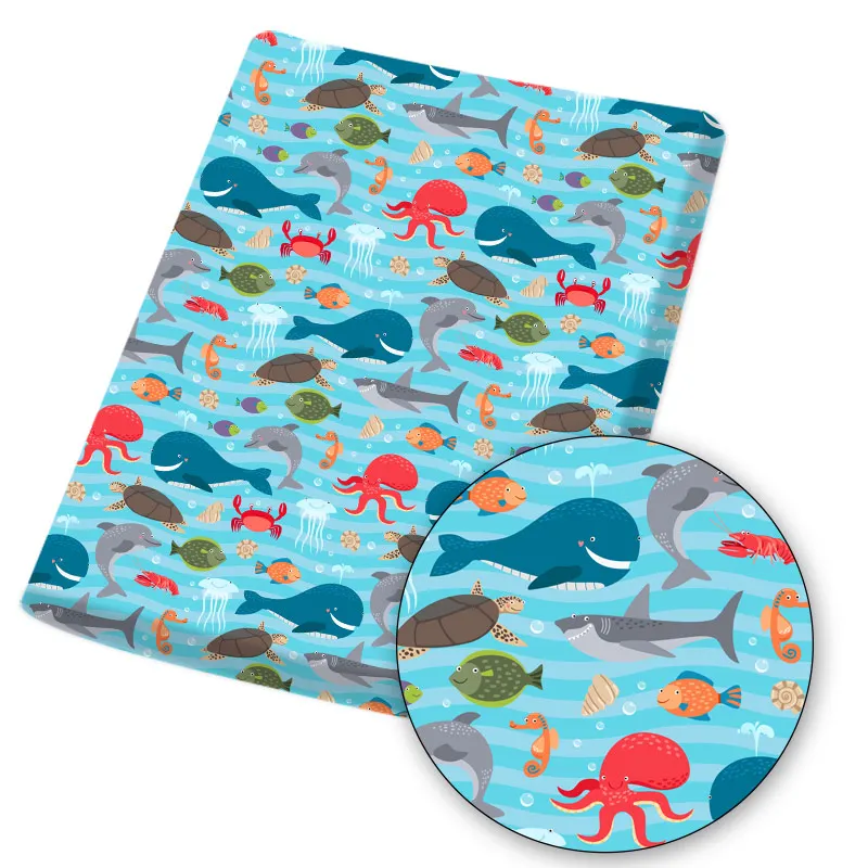 Полиэфирная хлопчатобумажная ткань дизайнерский тканевый лист с принтом китов