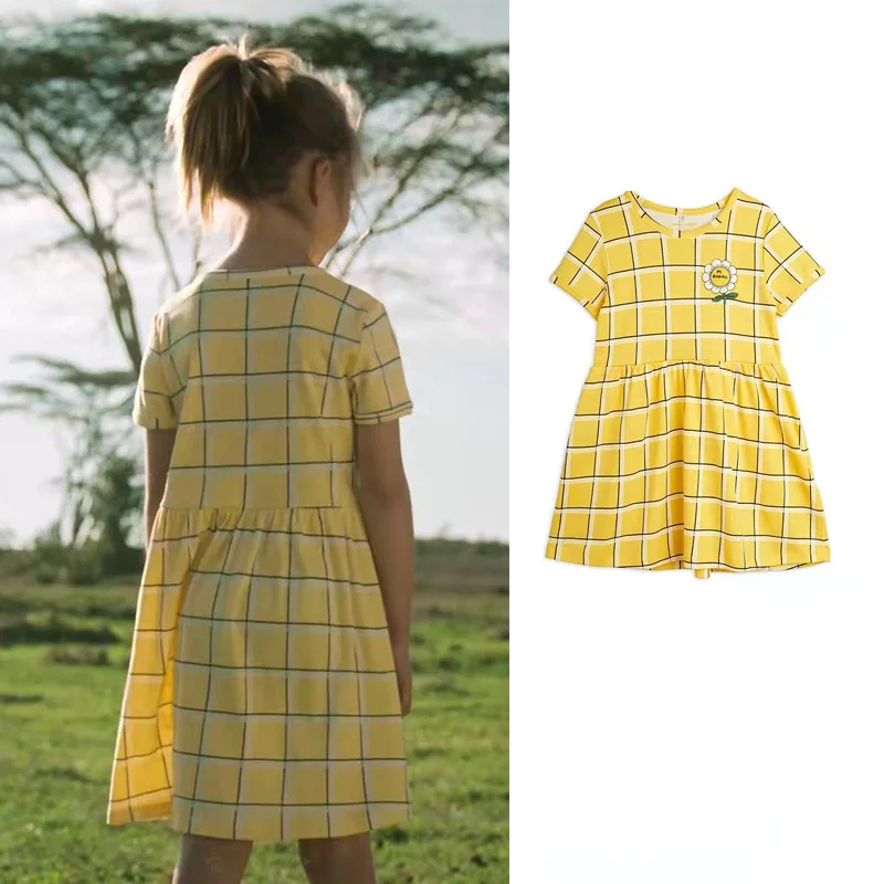 

2022 Spring Summer Yellow Dress Cotton Plaid Girl Dress Spring Clothes for Little Girl Kids Cloth