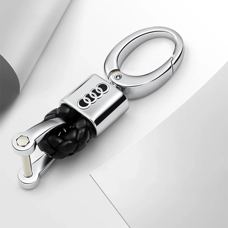 Стайлинг автомобиля 3D металлический + кожаный плетеный веревочный брелок для Audi