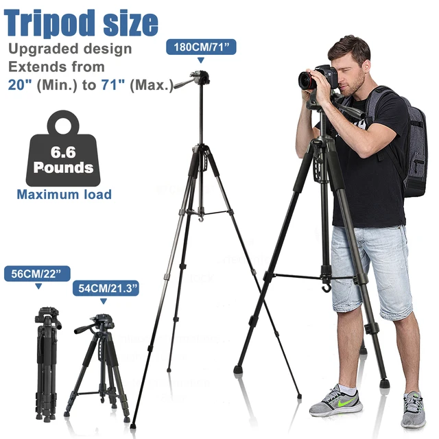 Camera Tripod 180cm Lightweight Mobile Phone Stand with Wireless Remote Carry Bag for iPhone iPad Pro 12.9 2