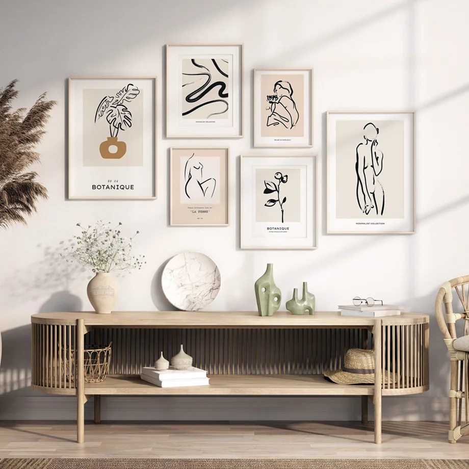 

Abstract Line Naked Woman Monstera Leaves Plant Wall Art Print Canvas Painting Nordic Poster Wall Pictures For Living Room Decor