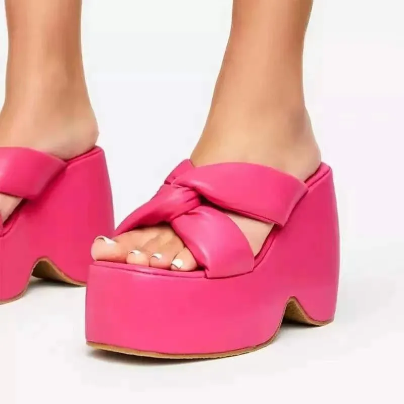 

Brand New Ladies Solid Platform Slides Fashion Wedges High Heels Summer women's Slippers 2023 Casual Party Beach Shoes Woman