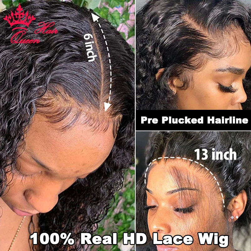 Фото Real Invisible HD Lace Wigs Deep Curly Wave Natural Hairline Human Raw Hair Wigs Indian Pre-plucked Lace Front Human Hair Wigs №2
