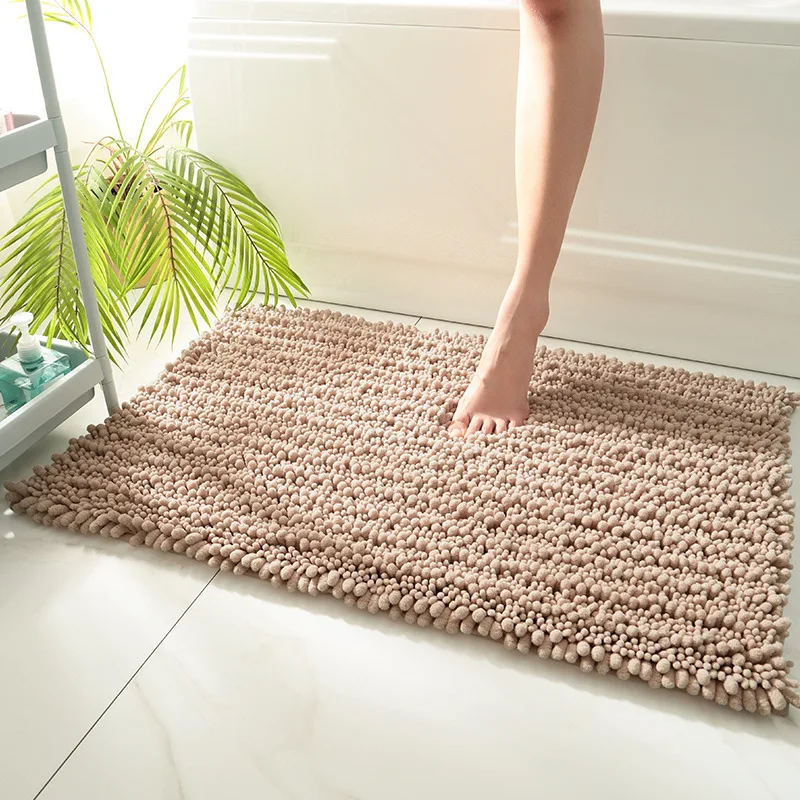 

Inyahome Chenille Striped Bathroom Rug Mat Extra Thick and Absorbent Bath Rugs Non-Slip Soft Plush Shaggy Bath Carpet Indoor