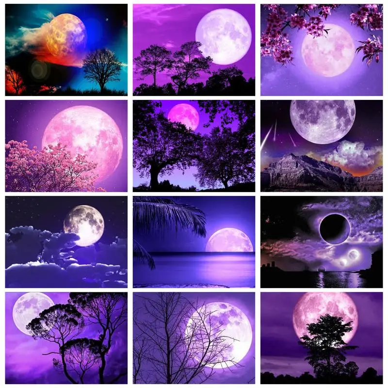 

GATYZTORY Modern Painting By Numbers Purple Moon Scenery Artwork Home Decors Acrylic Paints Gift Handiwork For Adults Fantasy