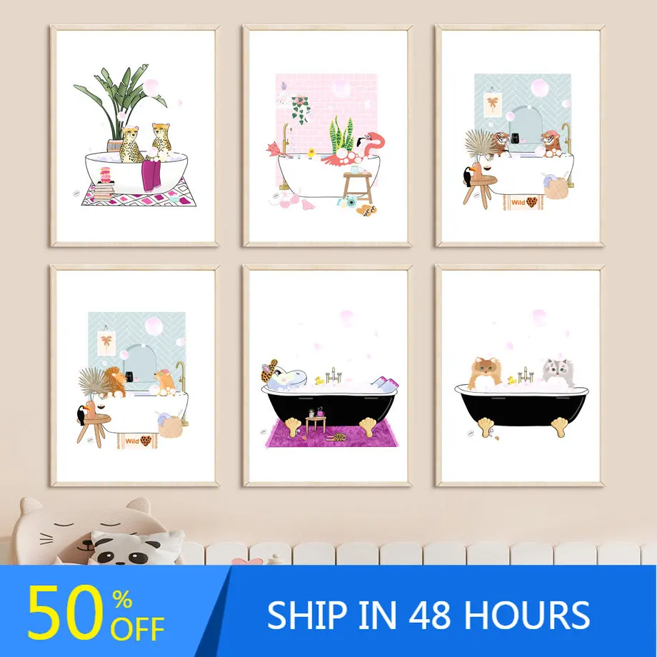 

Cheetah Flamingo Tiger Lion Hippo Whale Toilet Wall Art Canvas Painting Nordic Posters And Print Wall Picture For Bathroom Decor