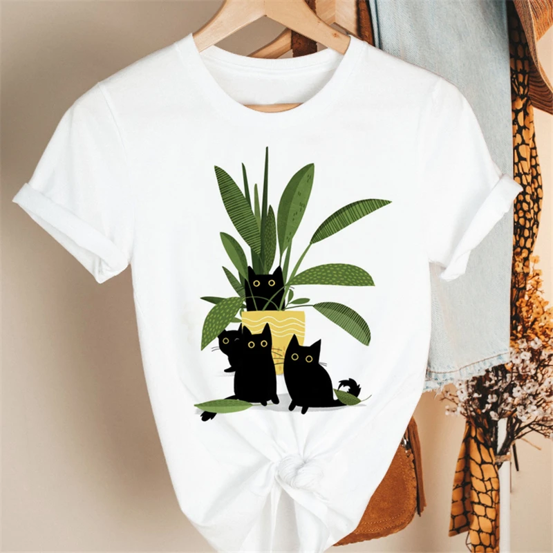 

Plant cat Printed Harajuku Women T-Shirt Summer Short sleeve O-neck Tshirt Casual Streetwear Top Female T shirts Clothes