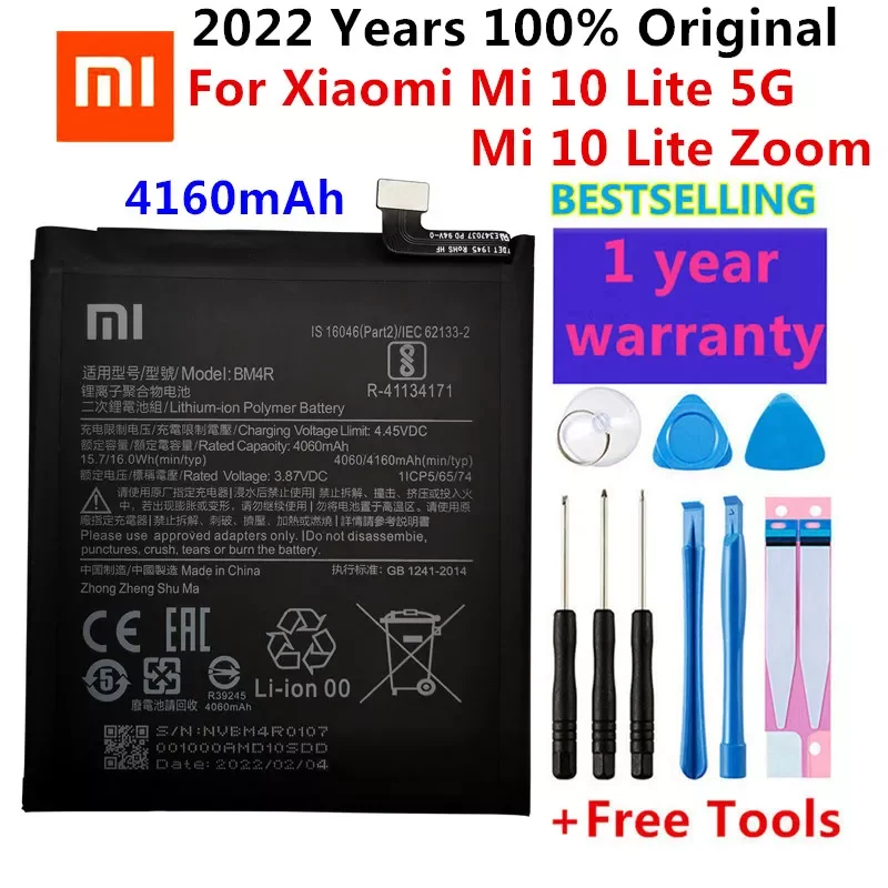 

100% Original BM4R 4160mAh Phone Battery For Xiaomi Mi 10 Lite 10Lite 5G Zoom Replacement Batteries Bateria With Tools