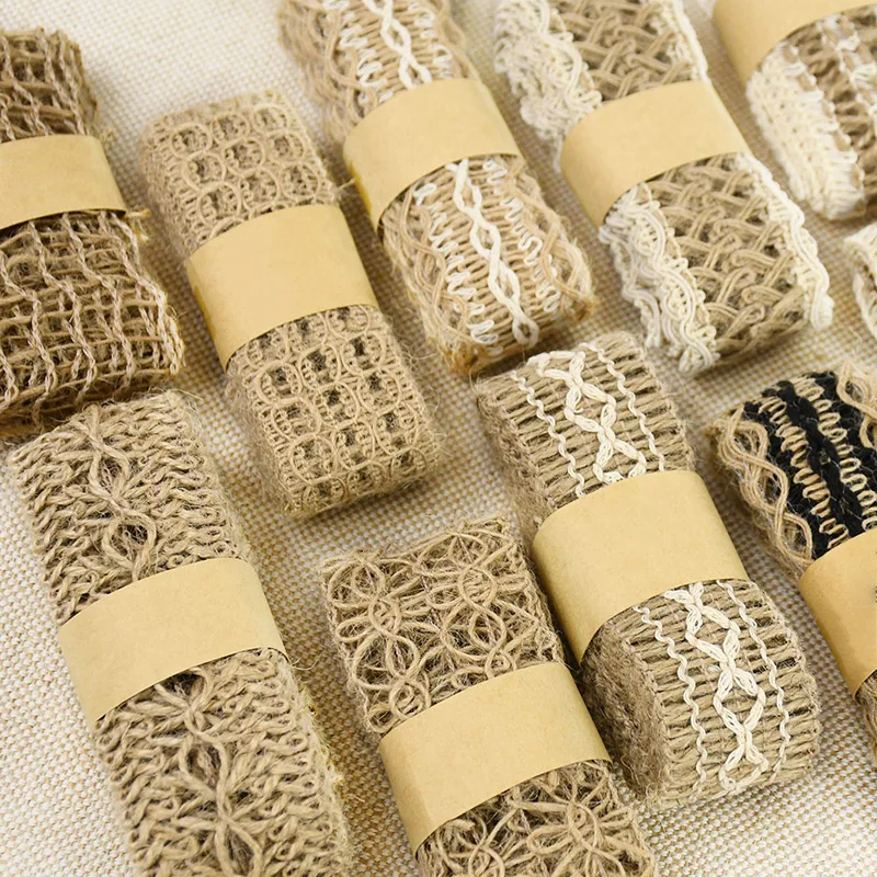 

2Rolls 2M Jute Burlap Ribbon Braided Hemp Ribbon Lace Handmade DIY Crafts Wedding Festival Party Decoration Gift Wrapping Supply