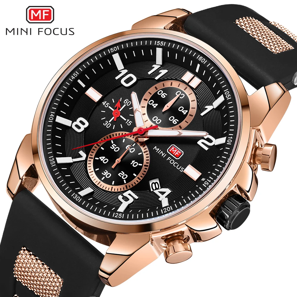 

MINI FOCUS Luxury Quarz Watches for Men Military Waterproof Calendar Chronograph Sport Rubber Strap Luminous Hands orologio uomo