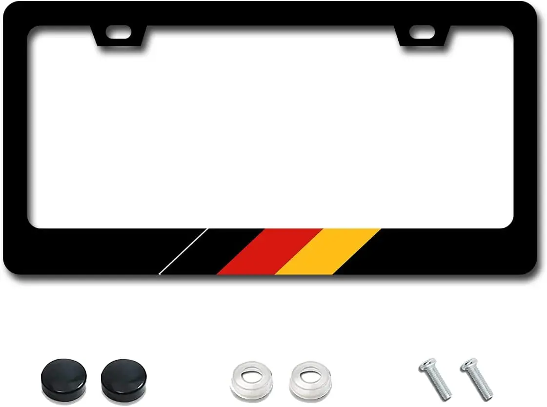

German Flag License Plate Frame Metal License Plate Frames Stainless Steel Car Accessories Cover Tag Holder with 2 Holes 12x6in