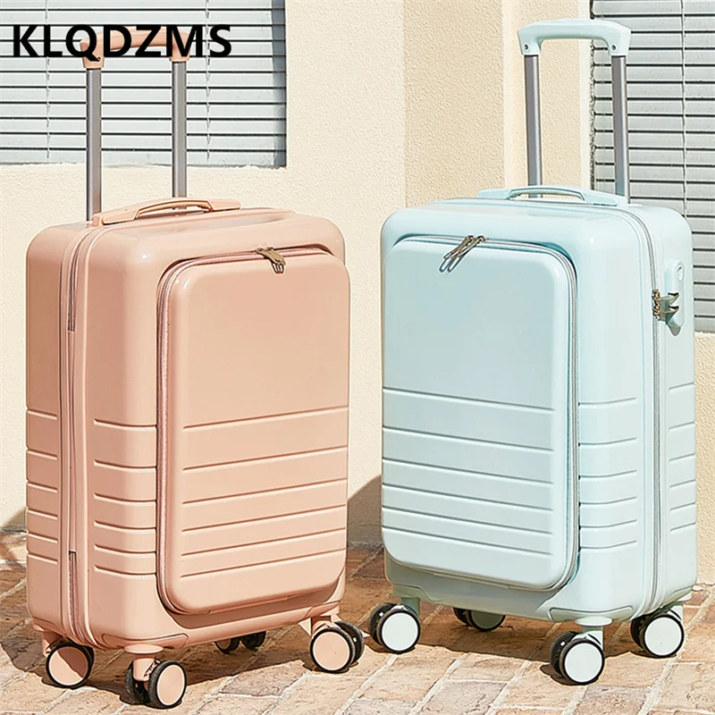 KLQDZMS New Front Opening Luggage Female Small Fresh 20 Inch Business Trolley Case Side Open Boarding Case 24 Inch Suitcase