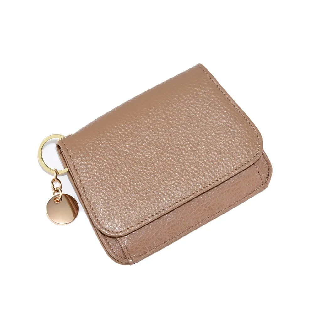 

Trapezoid Genuine First Layer Cow Leather Mini Coin Bag Lady Purse Girl Small Back Zipper Card Pocket Key Ring Style Wallet