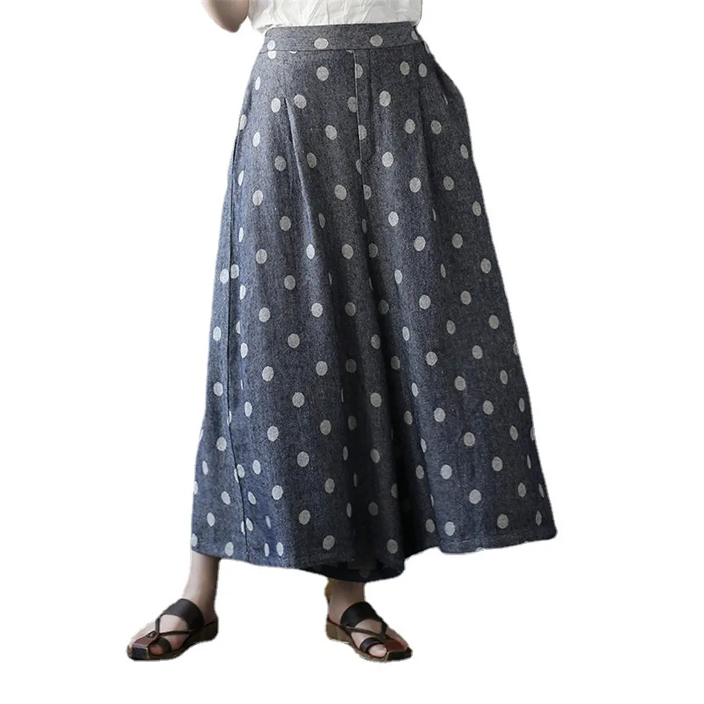 

Женские брюки в горошек Shanghai Story, широкие штаны из смеси льна и хлопка для йоги, серого цвета