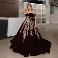 long elegant women evening dresses 2022 new arrival gold lace arabic dubai ladies burgundy velvet party formal evening gowns
