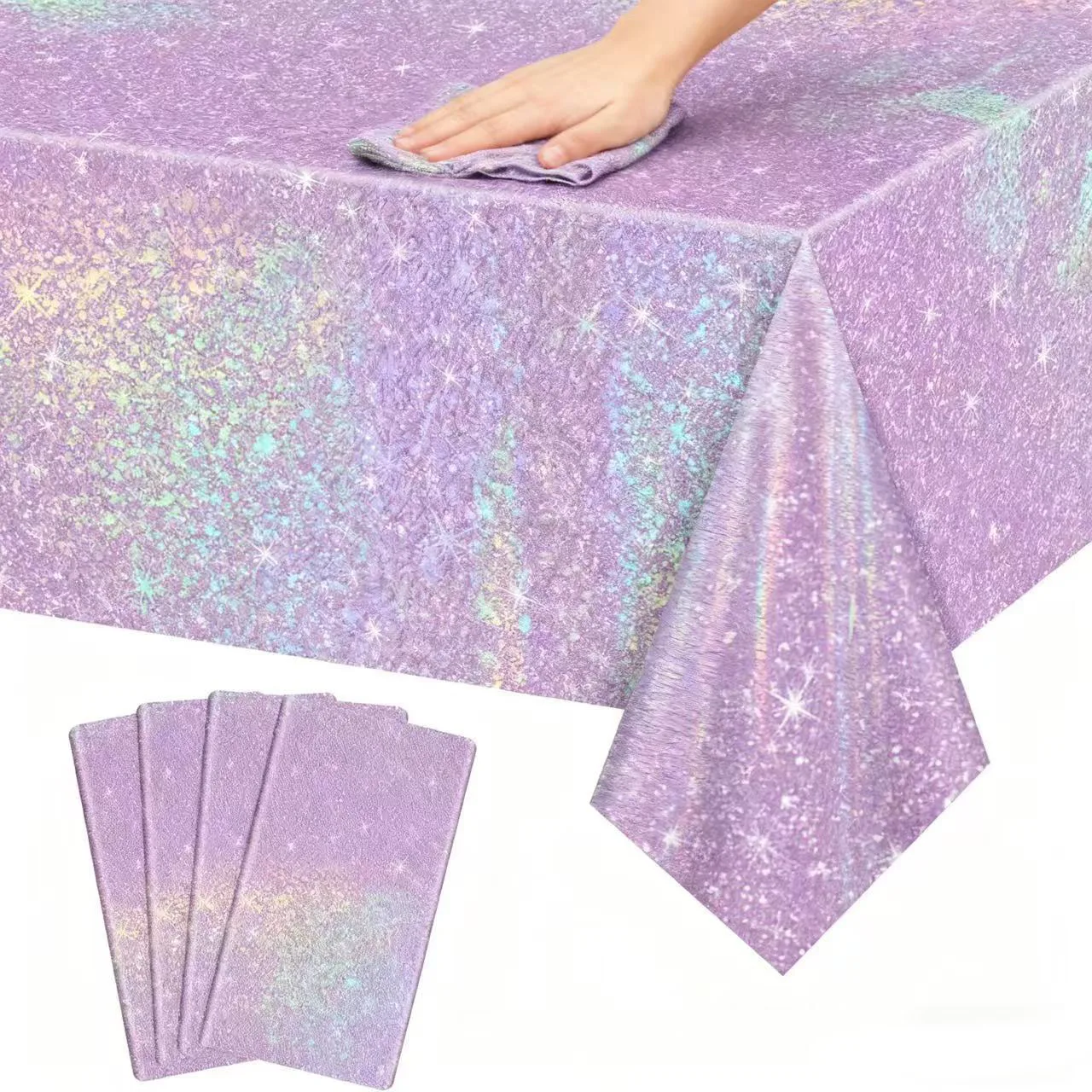 

1 комплект, розовая лазерная одноразовая скатерть, алюминиевая радужная скатерть для украшения дня рождения, девичника, свадьбы, поставка