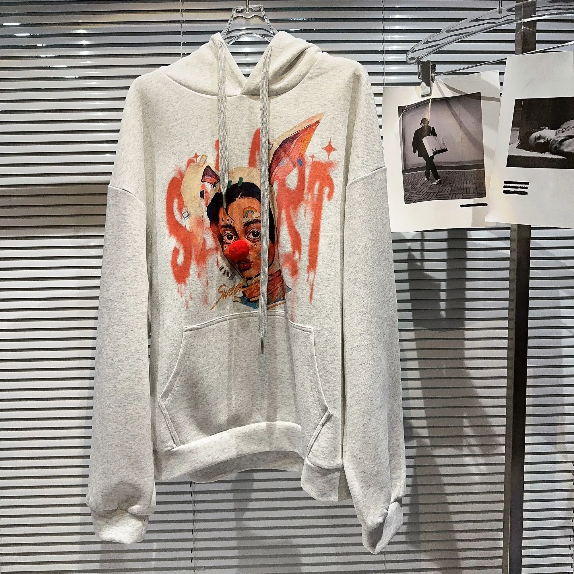 

Hand Painted Figure Graffiti Cow Horn Hooded Personalized Sweater Hoodie For Women