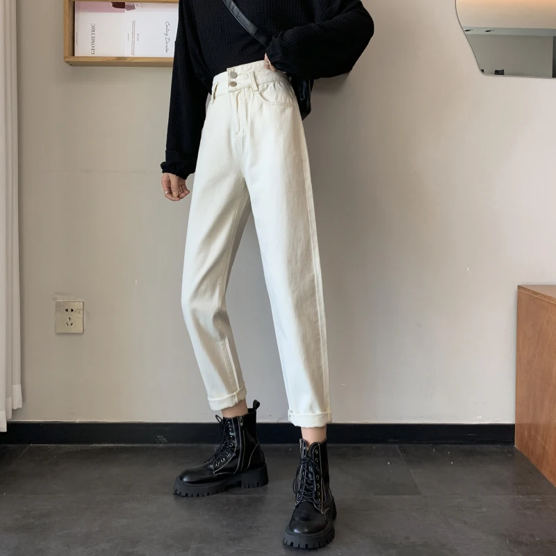 

N3526 New fashion all-match high waist nine points straight pants jeans