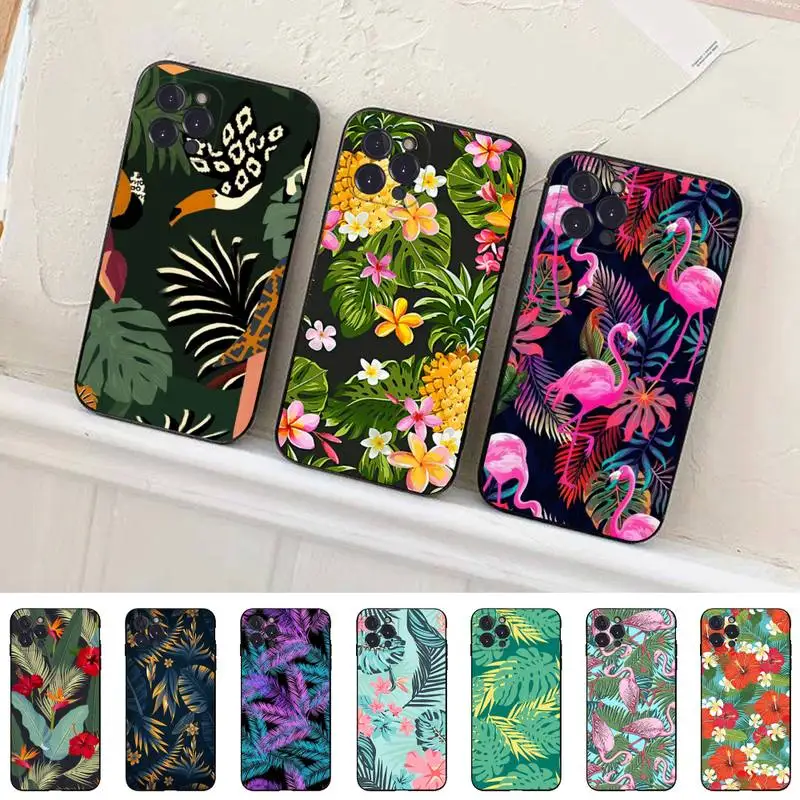 

Tropical Leaves Flowers Phone Case For iPhone 14 11 12 13 Mini Pro Max 8 7 6 6S Plus X SE 2020 XR XS Funda Case