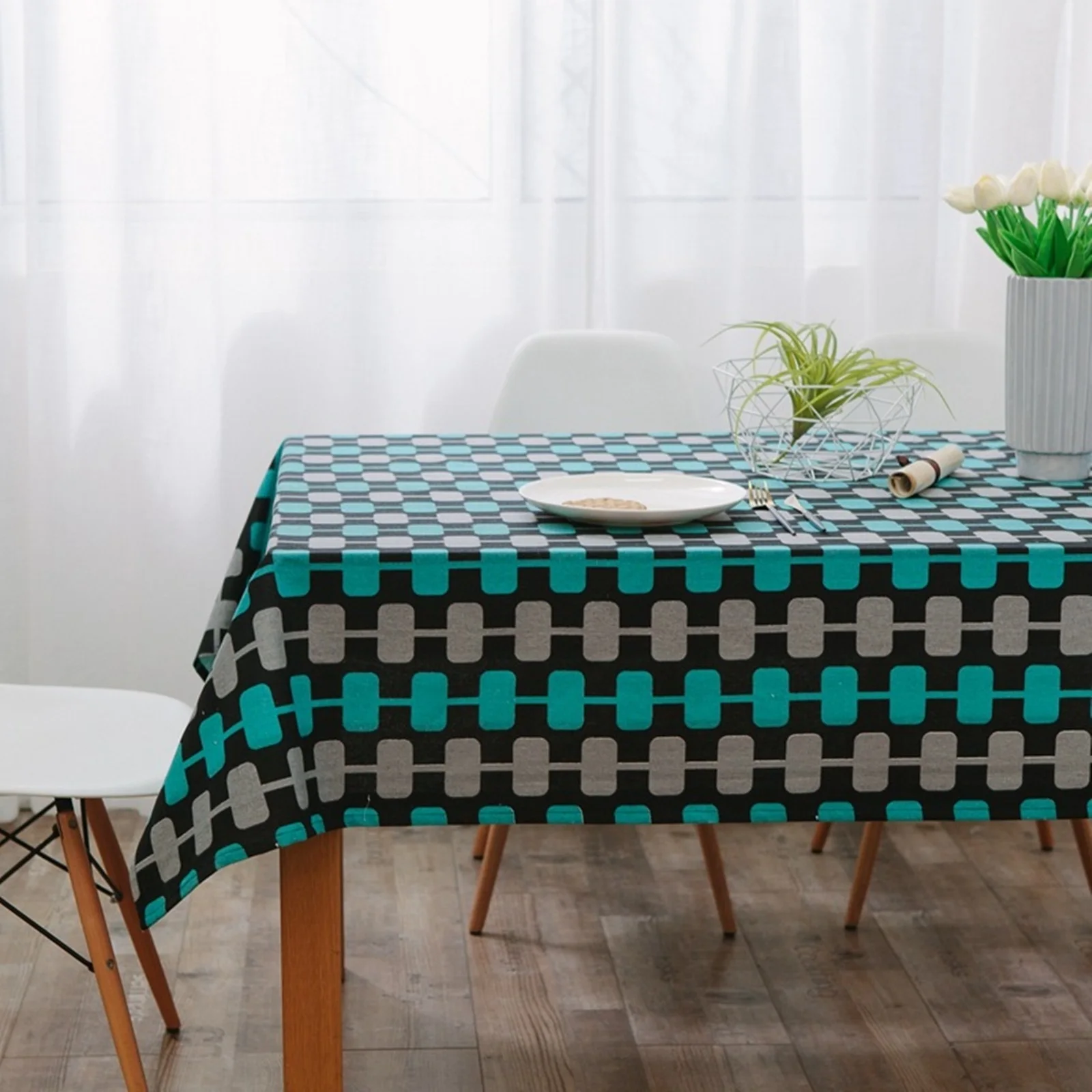 

Cotton Tablecloths, Waterproof Table Covers Rectangle Blue Black Dining Table Coffee Table Deco