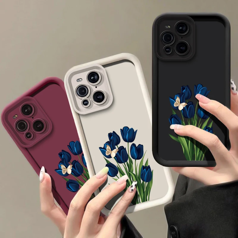 Фото Чехол для телефона с рисунком синих цветов для OPPO F19 Pro Plus F19S F21 Find X8 X5 Pro X3 Lite F9 F17, силиконовый матовый противоударный чехол №2