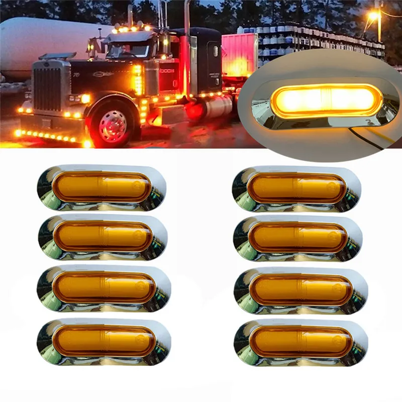 

8PCS Trailer Lights LED Side Marker Lights Truck Lighting 12-24v Truck Marker Lights Amber 4LED Side Light For Trucks