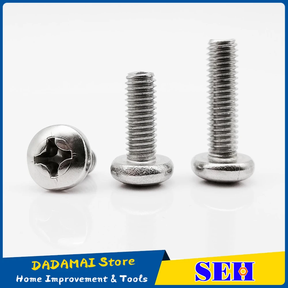 

UMYUU 5/10/25/50pcs Cross Recessed Pan Round Head Screws M2 M3 M4 M5 M6 M8 Micro Small 304 Stainless Steel Phillips Screw Bolt