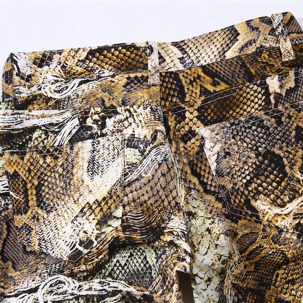 High Quality 2022 Fashion Male Nightclub Men Snake Skin Hip Hop Straight Jeans Pants Men's Clothing Panelled Long Trousers
