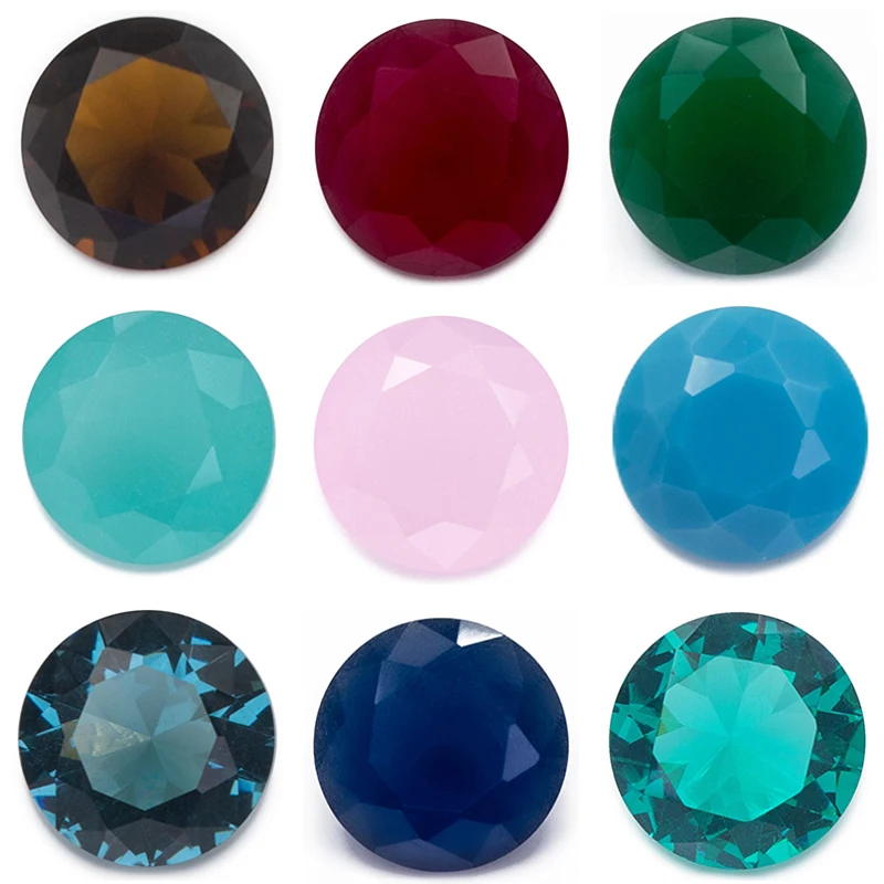 

Size 4mm~10mm Round Cut Loose Glass Stone Pink Red Blue Green Violet Coffee Color Synthetic Gems Beads For Jewelry