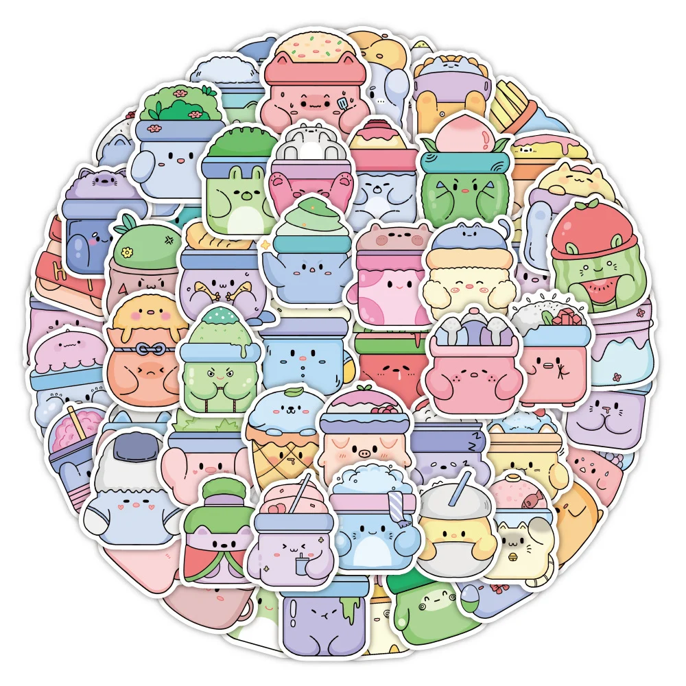

10/30/60pcs Kawaii Animal Food Cartoon Stickers Aesthetic Decorative Scrapbooking Diary Stationery Cute Kids DIY Sticker Toys
