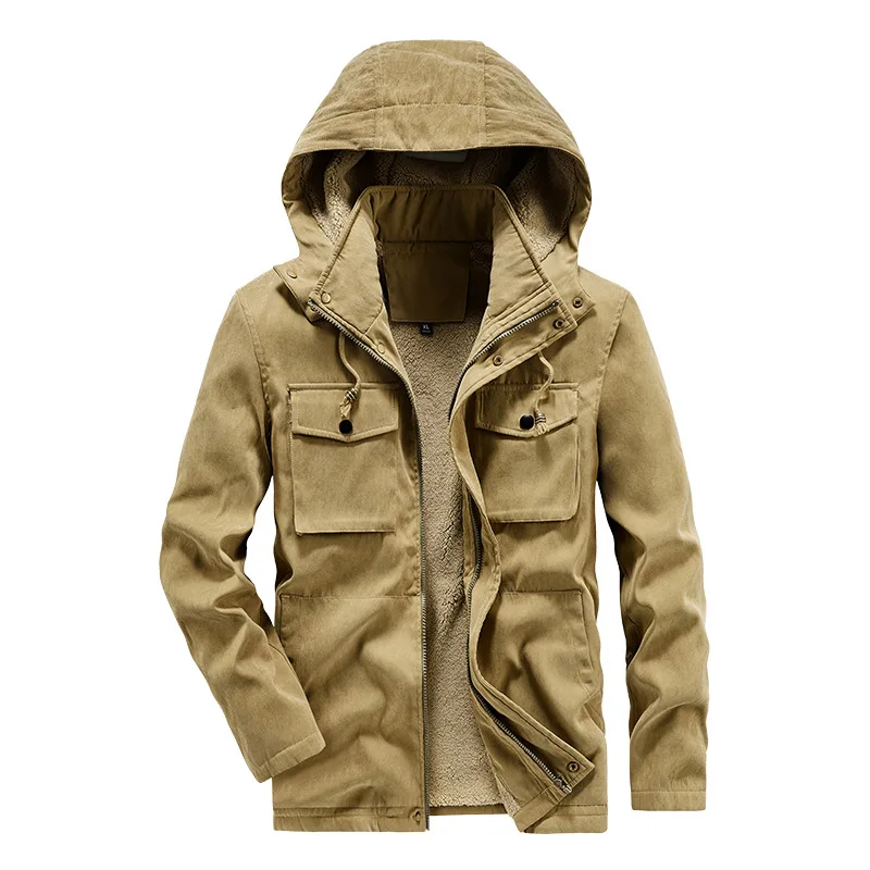 2022 New Winter Cotton Coat Men's Large Size Loose Cotton Coat Plus Velvet Thickened Tooling Jacket Men