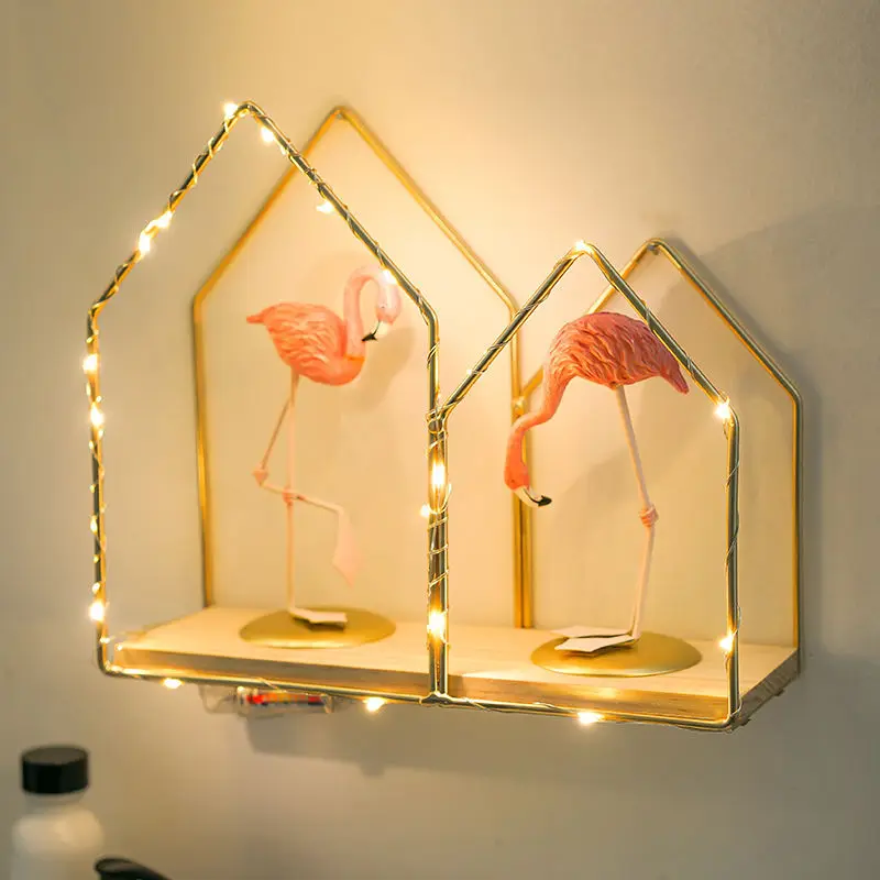 

Nordic Style Iron Wall Shelf Decoration Wall-Mounted Round Hexagonal Storage Shelves Living Room Bedroom Rack Home Organizer