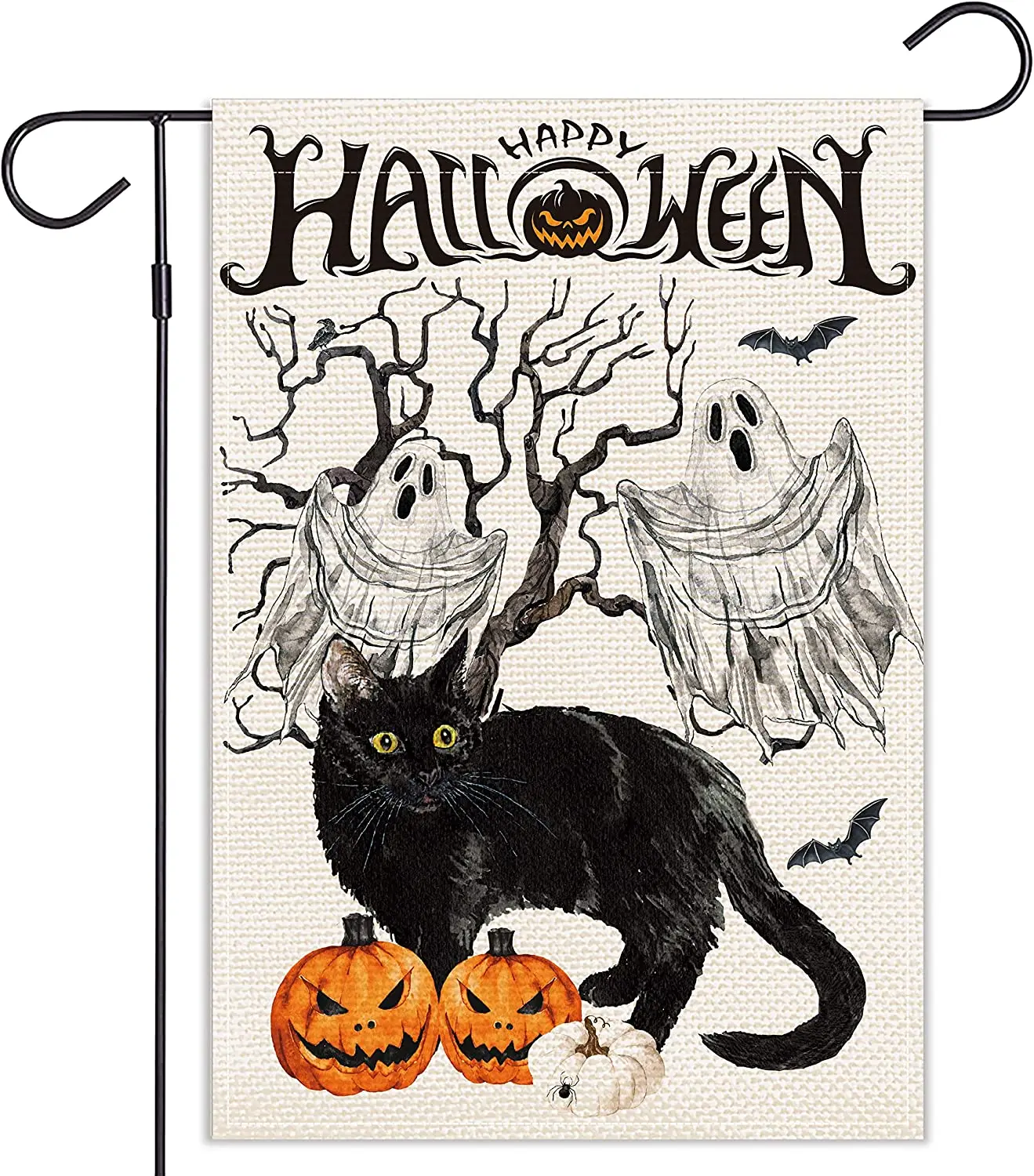

Happy Halloween Garden Flag Vertical Double Sided Black Cat Pumpkin Yard Outdoor Decor 12x18 Inches Black Cat Pumpkin