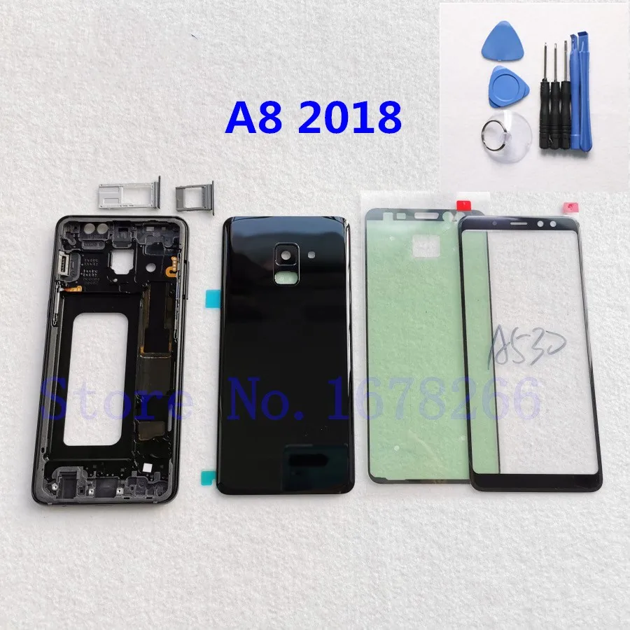 

For SAMSUNG Galaxy A8 2018 A530 A530F SM-A530F Full Housing Case Glass Back Cover + Front Screen Glass Lens + Middle Frame metal